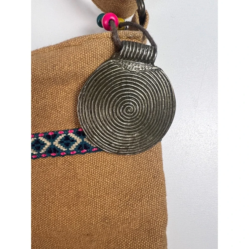Carori Tan Canvas Aztec Tribal Print Crossbody Bag Boho Festival‎